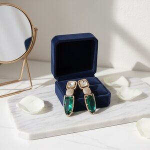 Elegant Green and Gold Drop Earrings